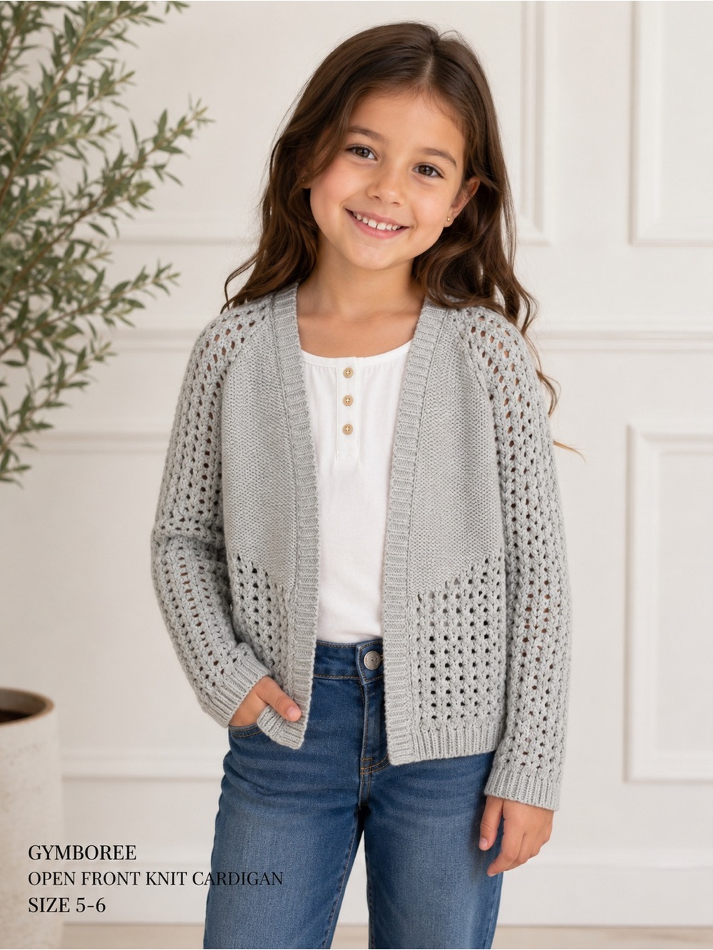 Gymboree Girls Open Front Knit Cardigan  Sweater cozy Cottagecore Gray Size 5-6